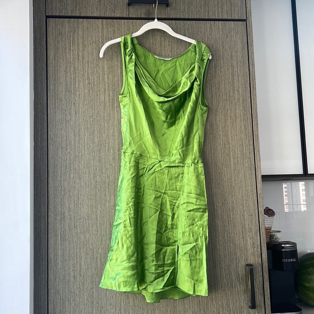 NEW AMANDA UPRICHARD mirai sopresa silk dress in lime green small